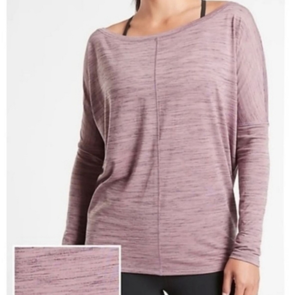 Athleta Essence Flow Top long sleeve t-shirt batwing sleeves marled mauve S